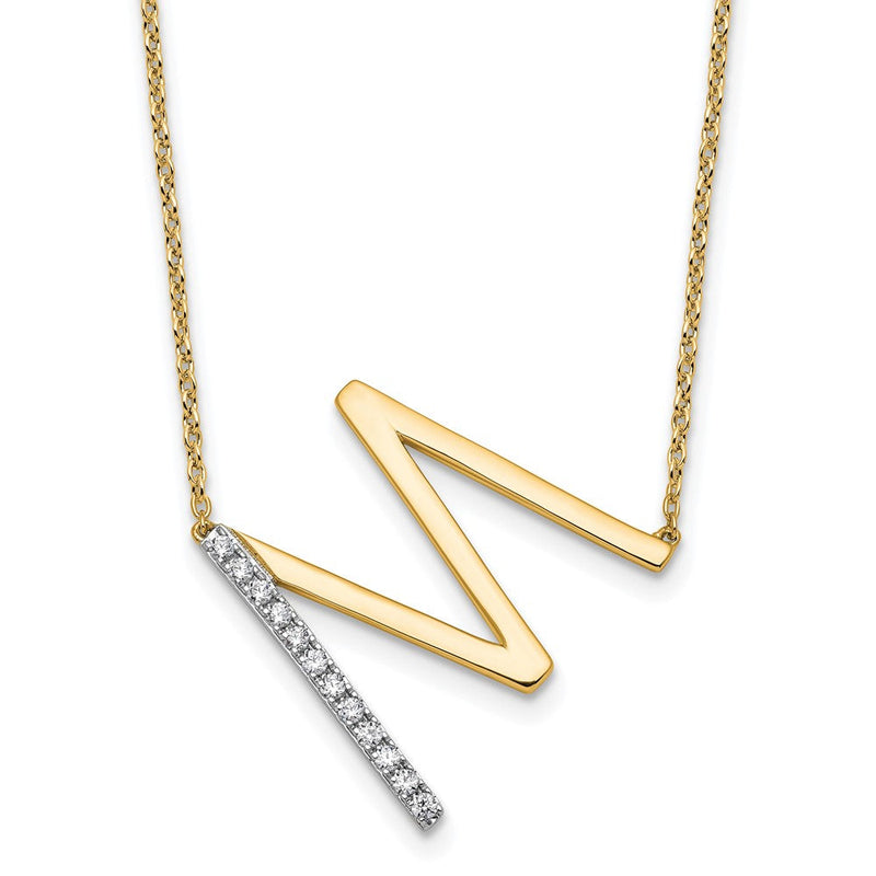 14K Gelbgold Seitlich Diamant Initiale M 18 Zoll Halskette