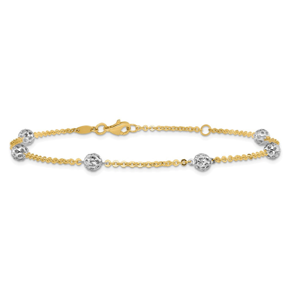14K Bicolor Gold Bicolor Poliert und Diamantiert Fußkettchen