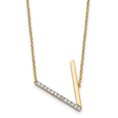 14K Gelbgold Seitlich Diamant Initiale V 18 Zoll Halskette