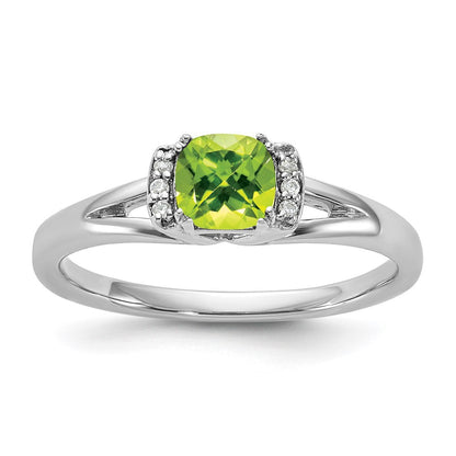 14K Weißgold Poliert Diamant und Peridot Mode Ring