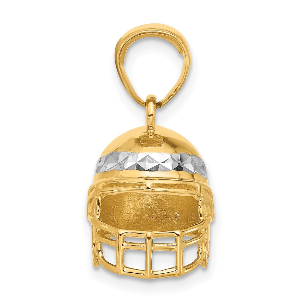 14K Gelbgold und Rhodium Diamantgeschliffener 3-D Football-Helm-Anhänger