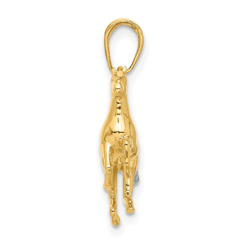 14K Gelbgold und Rhodium Diamant-geschliffener 3-D Pferd-Anhänger