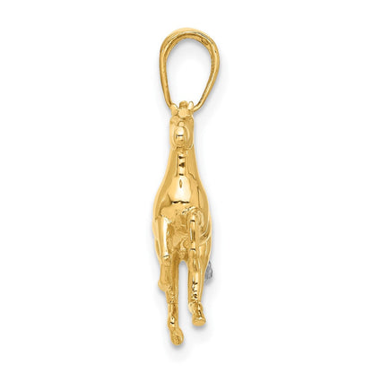 14K Gelbgold und Rhodium Diamant-geschliffener 3-D Pferd-Anhänger