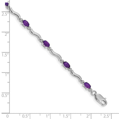 14K Weißgold Komplett Diamant und Oval Amethyst Gewellt Glieder 7 Zoll Armband