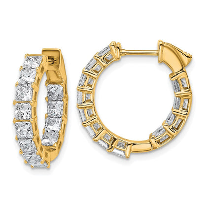 14K Gelbgold Creolen mit zertifizierten, im Labor gezüchteten Diamanten im Princess-Schliff, Innen-Außen-Fassung, VS DEF