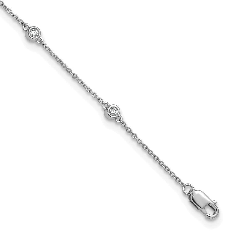 14K Weißgold Komplett 1/5 Karat Zargenfassung-set Diamant und Ankerkette Kette 8-station 9 Zoll Fußkettchen