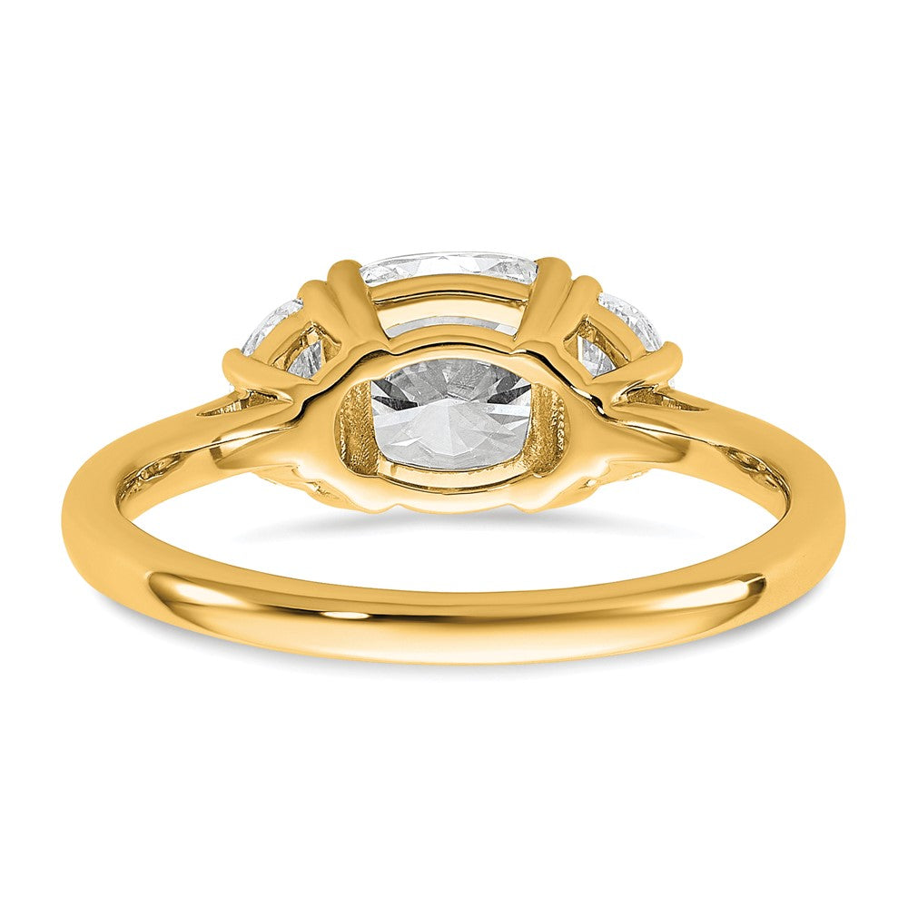 14K Gelbgold 1/2 Karat Im Labor Gezüchtet Diamant Vs/si+ G+ Halb Mond und 1 1/2 Karat Kissen Mittig Halbfassung Dreistein Verlobungsring