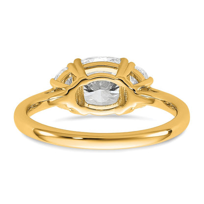 14K Gelbgold 1/2 Karat Im Labor Gezüchtet Diamant Vs/si+ G+ Halb Mond und 1 1/2 Karat Kissen Mittig Halbfassung Dreistein Verlobungsring