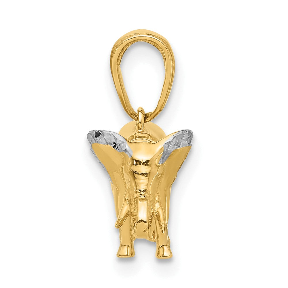 14K Gelbgold und Rhodium diamantgeschliffener 3-D-Elefant-Anhänger