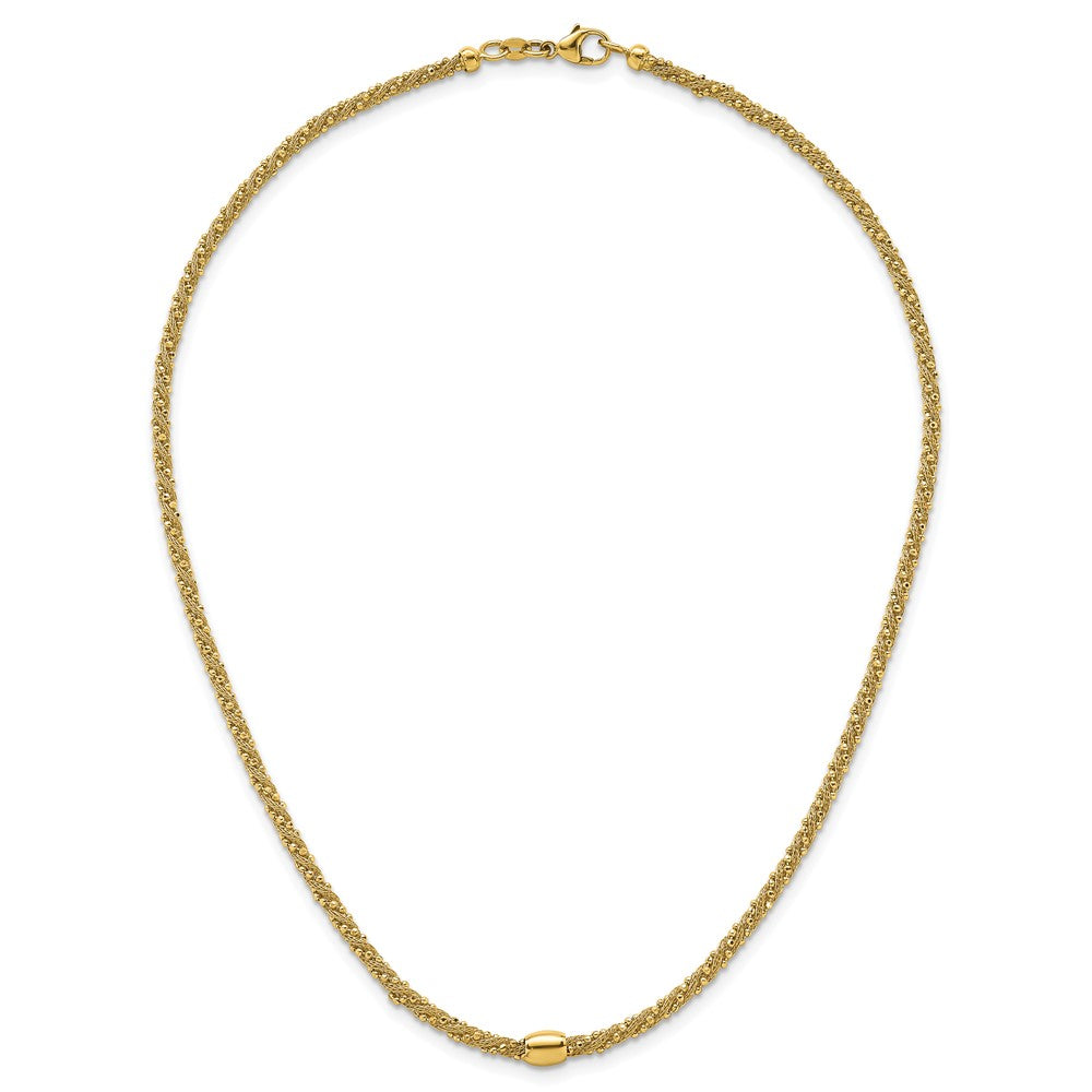 14K Gelbgold Poliert und Strukturiert Gedreht mit Perle 17 Zoll Halskette
