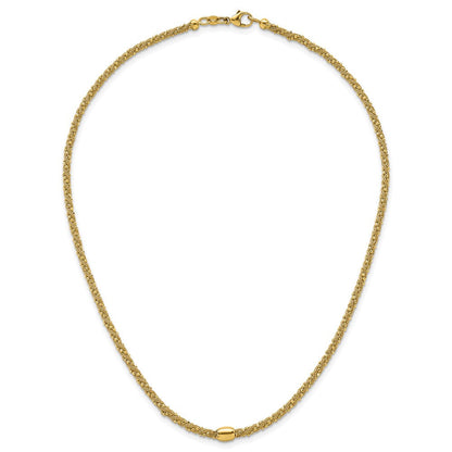 14K Gelbgold Poliert und Strukturiert Gedreht mit Perle 17 Zoll Halskette