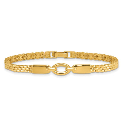 14K Gelbgold Poliert Fantasie Oval Mittig Brick Glieder Gliederarmband