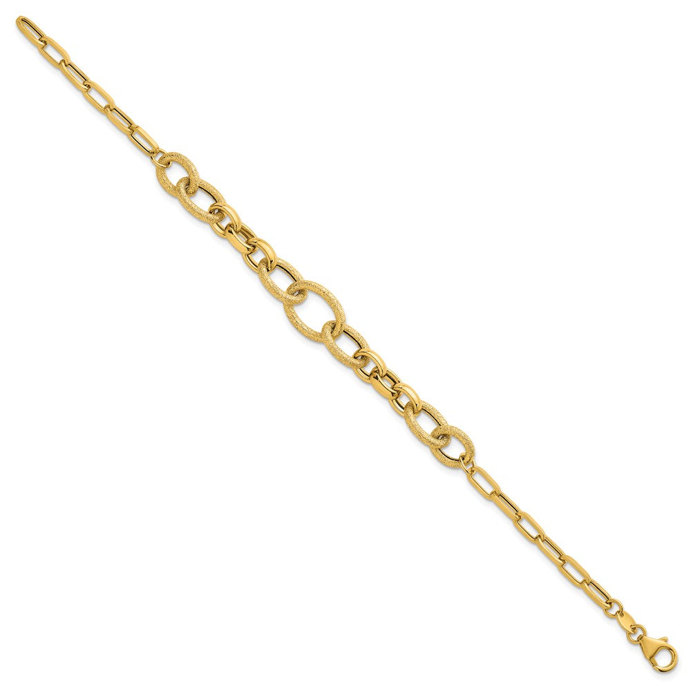 14K Gelbgold Poliert und Strukturiert Glieder 7.5 Zoll Armband