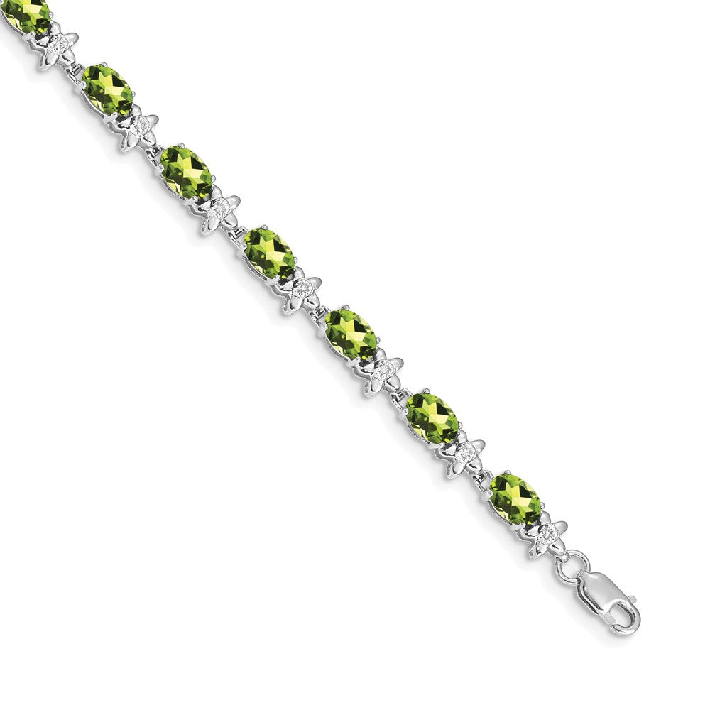 14K Weißgold Komplett Diamant und Oval Peridot Blumen 7 Zoll Armband
