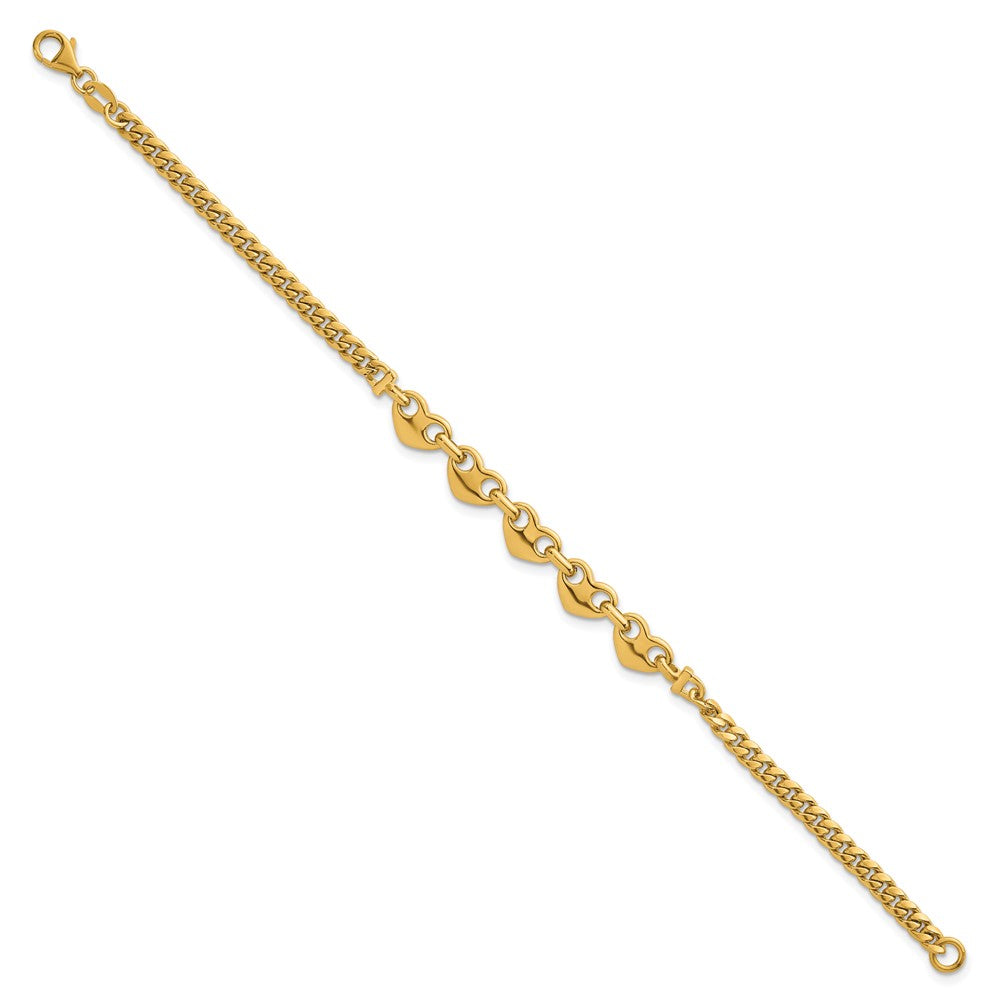 14K Gelbgold Poliert Five Herzen mit Panzer Glieder 7 Zoll Armband