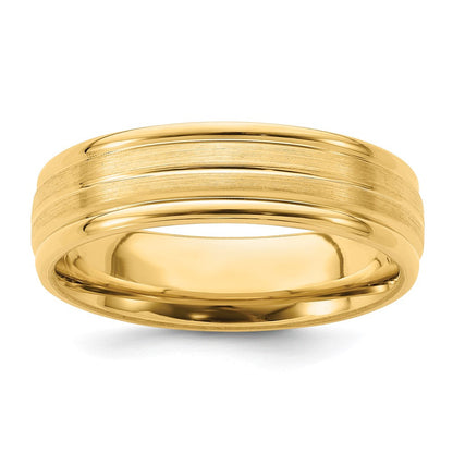 14K Gelbgold 6 mm Ehering mit schwerem Gewicht, Komfort-Passform, gebürstetem Satinfinish und dekorativer Mittellinie