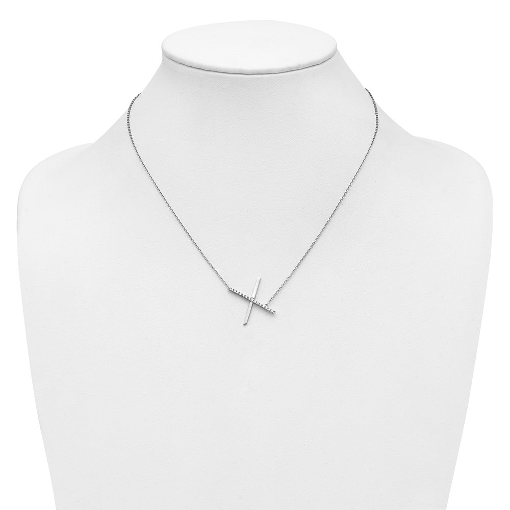 14K Weißgold Seitlich Diamant Initiale X 18 Zoll Halskette