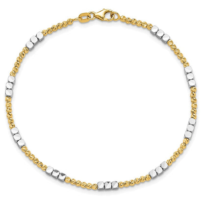 14K Bicolor Gold Bicolor Diamantiert Rund und Quadratisch Gekugelt 7.5 Zoll Armband