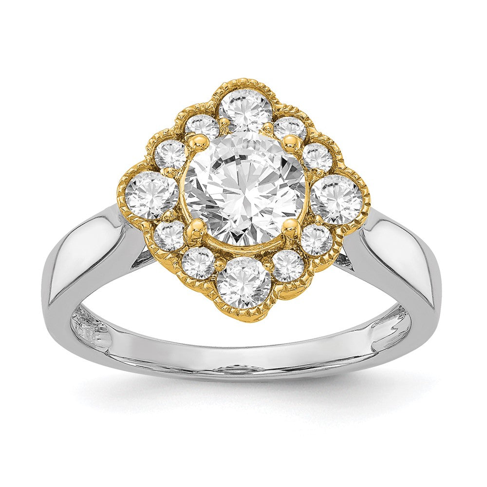 True Origin 14K Bicolor Gelb- und Weißgold Verlobungsring mit 0,25 ct. laborgezüchtetem Diamanten VS+ F+, Halbfassung, Rund, Halo