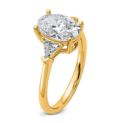 14K Gelbgold 1/2 Karat Im Labor Gezüchtet Diamant Vs/si+ G+ Trillant und 2 Karat Oval Mittig Halbfassung Dreistein Verlobungsring