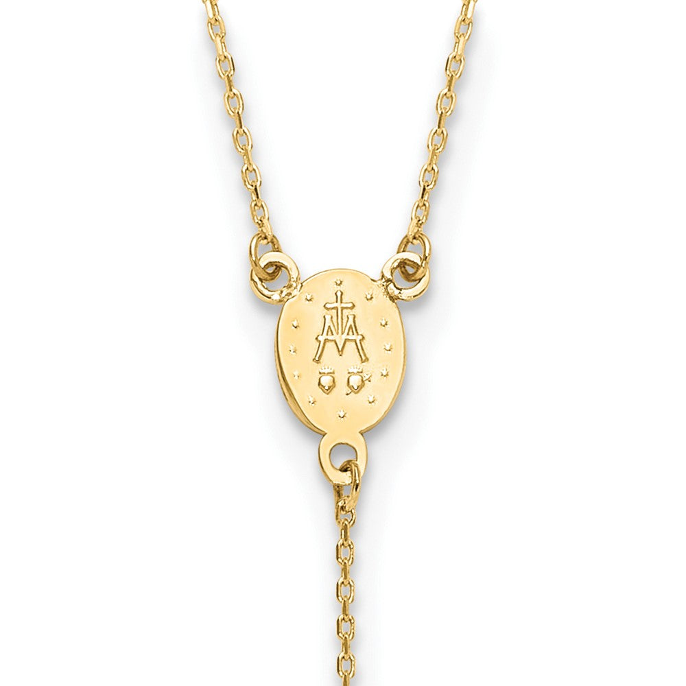 14K Gelbgold Poliert Wundertätig Medaille und Kreuz Rosenkranz Design 17.75 Zoll Y-drop Halskette