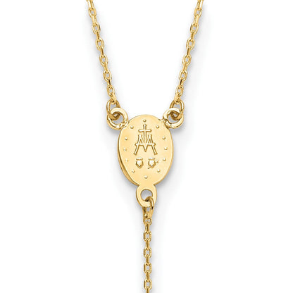 14K Gelbgold Poliert Wundertätig Medaille und Kreuz Rosenkranz Design 17.75 Zoll Y-drop Halskette