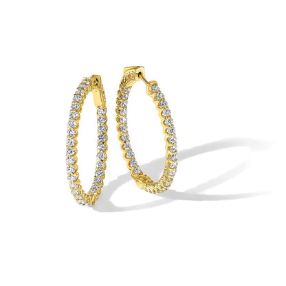 14K Gelbgold 2.9 Karat Diamant In/out Oval Creole mit Sicherheits Verschluss Ohrringe