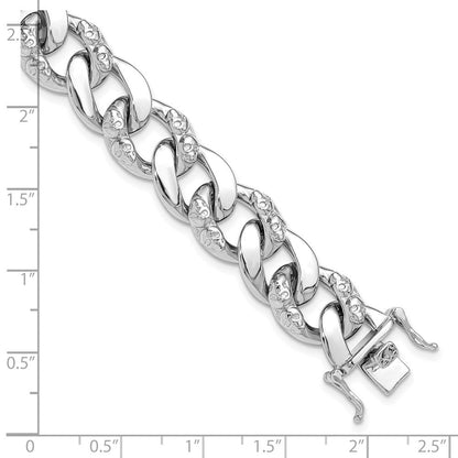 Sterlingsilber Rhodiniert 12mm Totenkopf Panzer Glieder 8.25 Zoll Armband