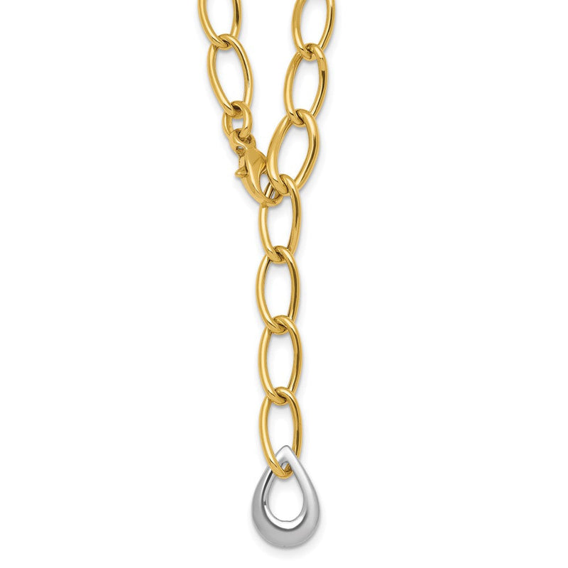14K Bicolor Gold Bicolor Poliert 6.5mm Fantasie Panzer Glieder mit Tropfen 18 Zoll Lariat Halskette