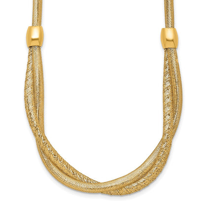 14K Gelbgold Poliert Gedreht mit Perlen 7mm Flexibel Netz 18 Zoll Halskette