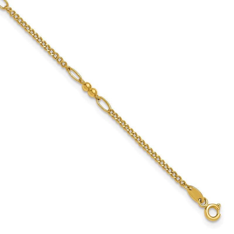 14K Gelbgold Poliert und Diamantiert 5-station Gekugelt Mixed Glieder Kette Fußkettchen