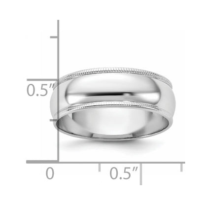 14K Weißgold 6,5 mm leichter Milgrain-Ehering mit halbrundem Profil