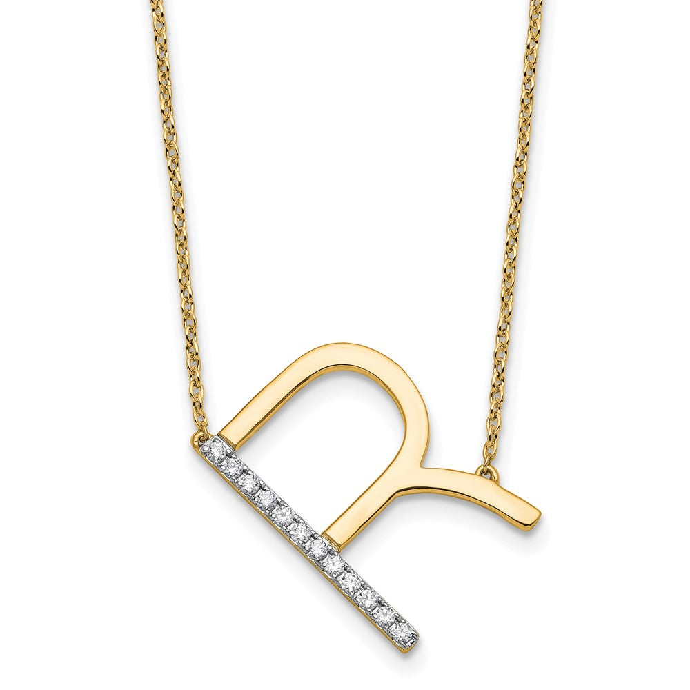 14K Gelbgold Seitlich Diamant Initiale R 18 Zoll Halskette