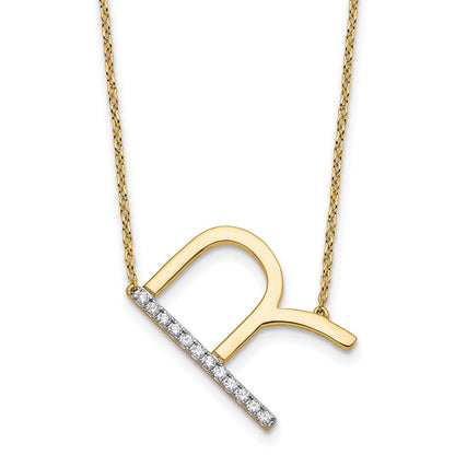 14K Gelbgold Seitlich Diamant Initiale R 18 Zoll Halskette