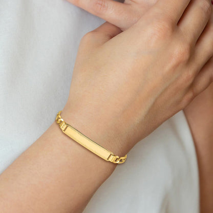 14K Gelbgold Poliert Massiv Kette/solid Platte Figaro Glieder Diamantiert 39x8mm Platte 8 Zoll Id Armband