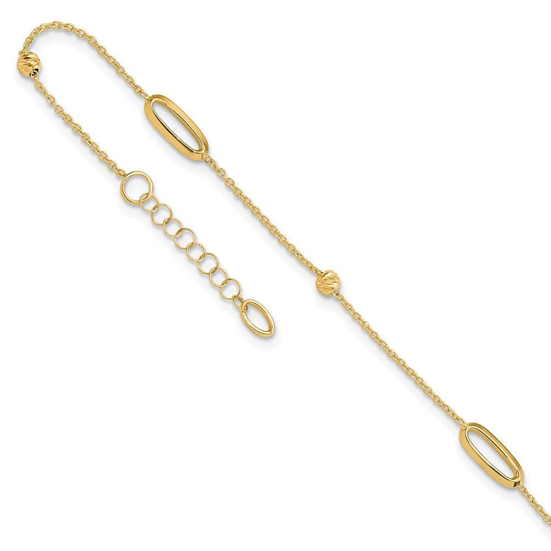 14K Gelbgold Ovals und Perlen 9 Zoll Plus 1 Zoll Verlängerung - Total 10 Zoll Fußkettchen
