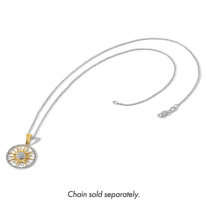 14K Gelbgold und Rhodium Anhänger "Sonne" mit Diamantschliff
