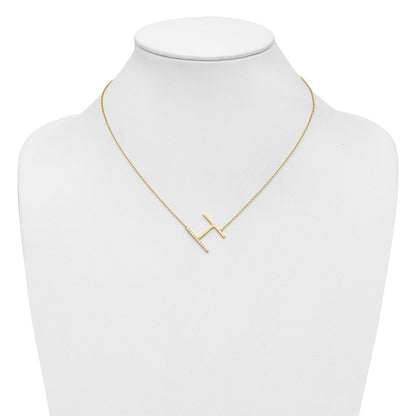 14K Gelbgold Seitlich Diamant Initiale H 18 Zoll Halskette