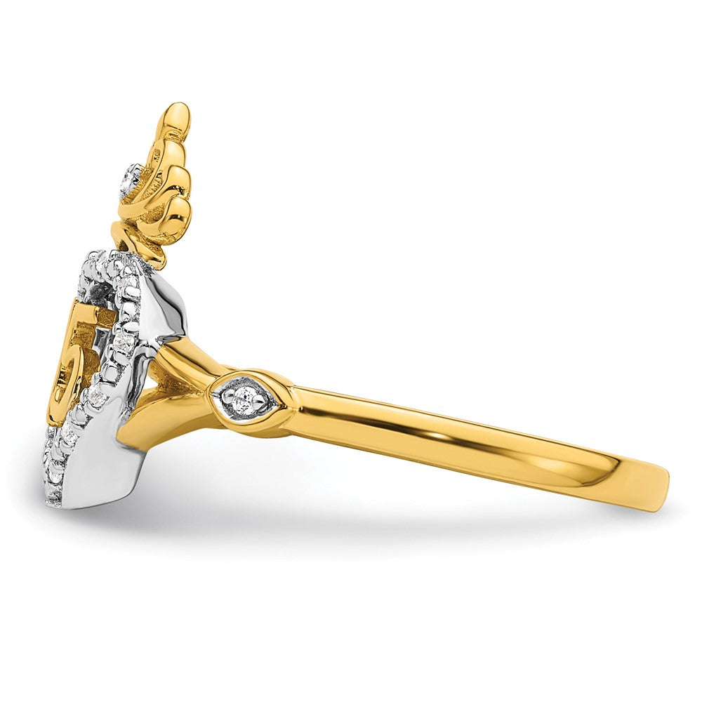 14K Bicolor Gold Polierter Diamant-Ring mit Herz/Krone-Motiv "Quinceañera"