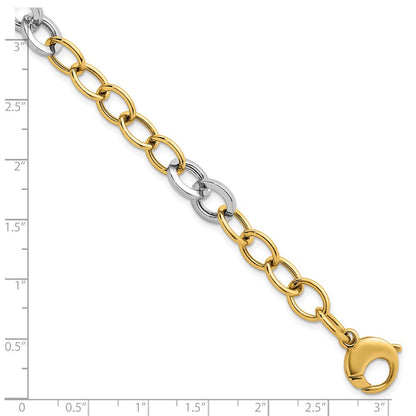 14K Bicolor Gold Bicolor Poliert 9.75mm Fantasie Kreis Ankerkette Kette 7.5 Zoll Armband