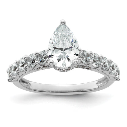 14K Weißgold Verlobungsring mit 2K Labor-gezüchtetem Diamant, VS/SI+ G+, Birnenschliff, komplett