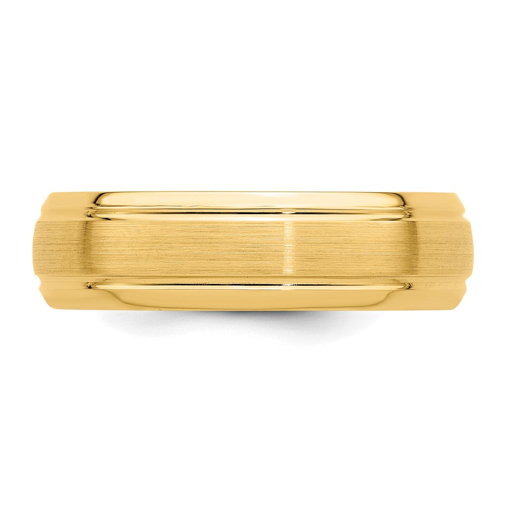 14K Gelbgold 6 mm Ehering mit hohem Gewicht, Komfort-Passform, gebürstetem Satinfinish und Line-Edge-Kante