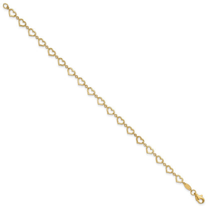 14K Gelbgold Poliert Offen Herz Glieder 7.5 Zoll Armband