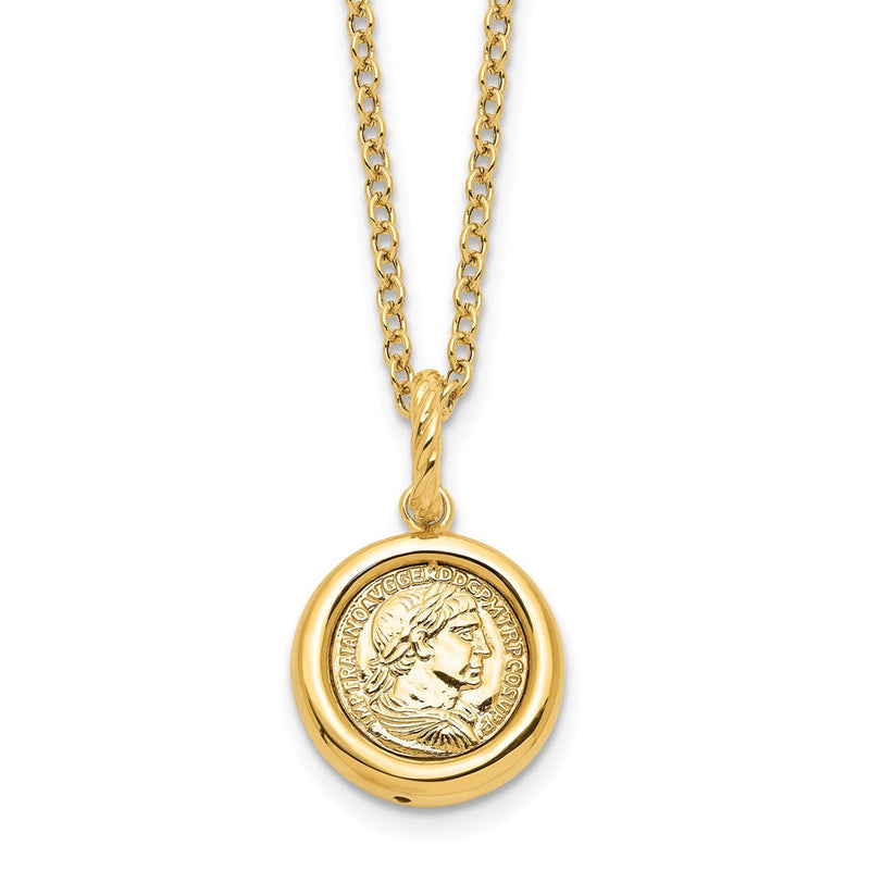 14K Gelbgold Poliert Replica Roman Münze 18 Zoll Halskette