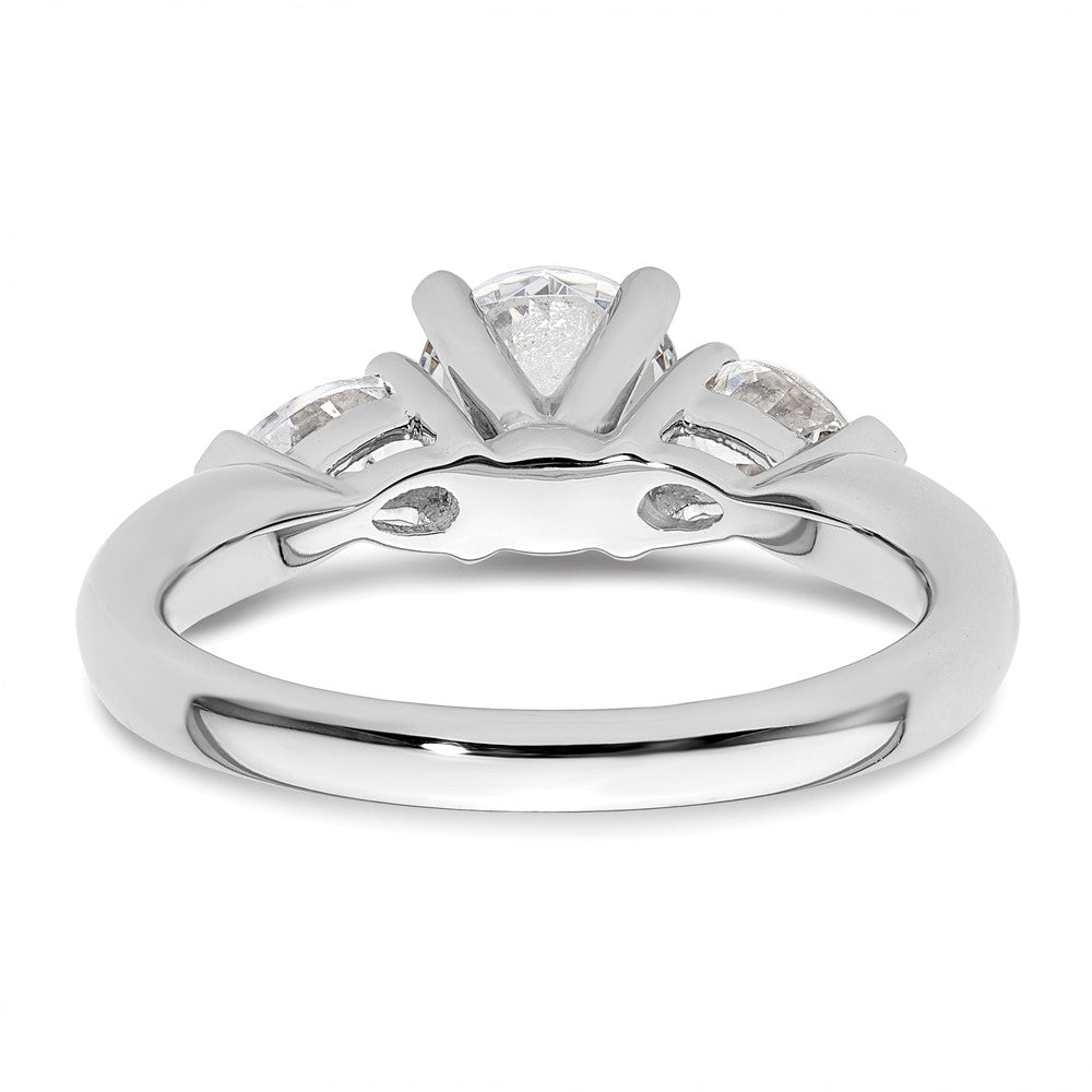 14K Weißgold 3-stone Stift Set Mittig Tropfen Diamant Halbfassung Verlobungsring
