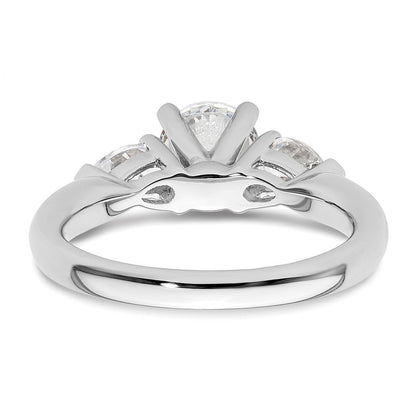 14K Weißgold 3-stone Stift Set Mittig Tropfen Diamant Halbfassung Verlobungsring