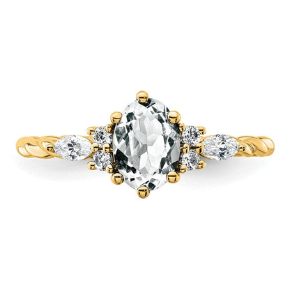 14K Gelbgold Ring mit Diamant und 7x5 ovalem April/Topas, Größe 7, gedreht