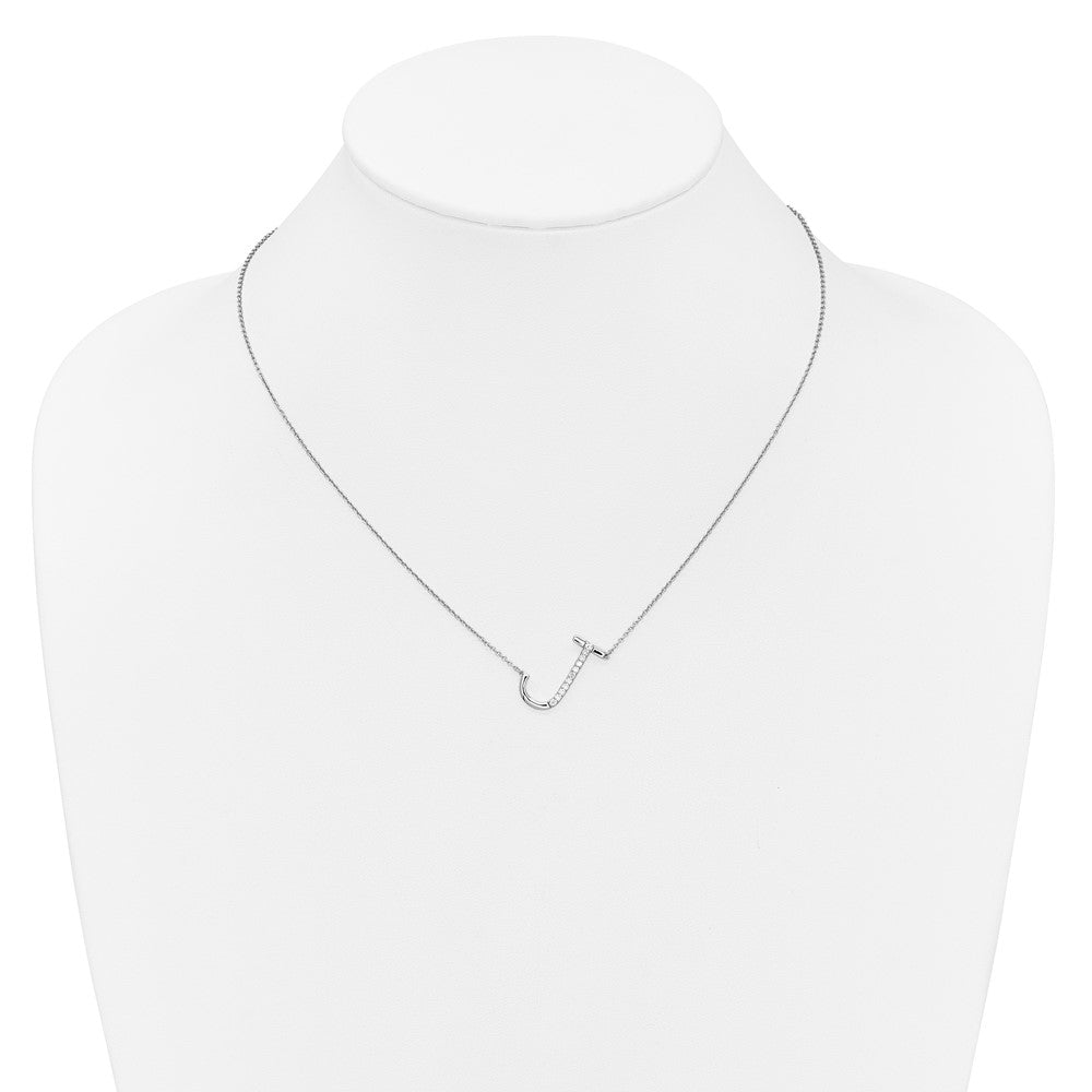 14K Weißgold Seitlich Diamant Initiale J 18 Zoll Halskette