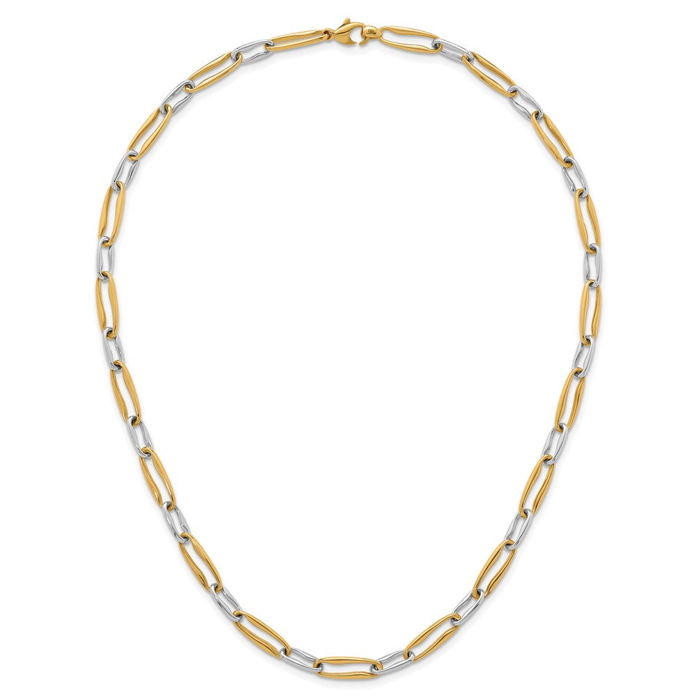 14K Bicolor Gold Bicolor Poliert 5.75mm Fantasie Lang Glieder 18 Zoll Halskette