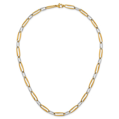 14K Bicolor Gold Bicolor Poliert 5.75mm Fantasie Lang Glieder 18 Zoll Halskette